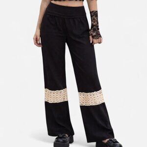 Elan Black & Cream Crochet Panel Wide-Leg Pants – Boho Festival Soft Girl small